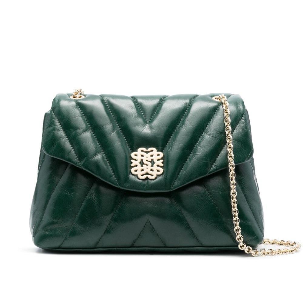 Sandro Quilted Chain MILA Crossbody Green Leather Shoulder Bag